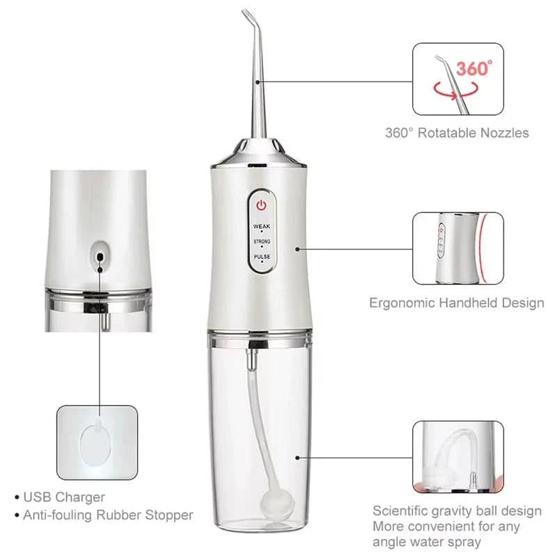 3 Modes Water Dental Flosser Pick for Teeth: Different Cleaning Modes Cordless Portable with Different Heads - Waterproof Flossing Cleaning Picks for Home & Travel - Sccoti