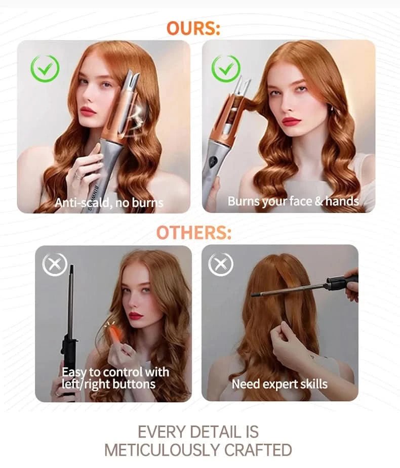 5 Temperature Levels Professional Automatic Portable 360° Ceramic Hair Curler PTC Heater Negative Ion Technology Spiral Wand - Sccoti