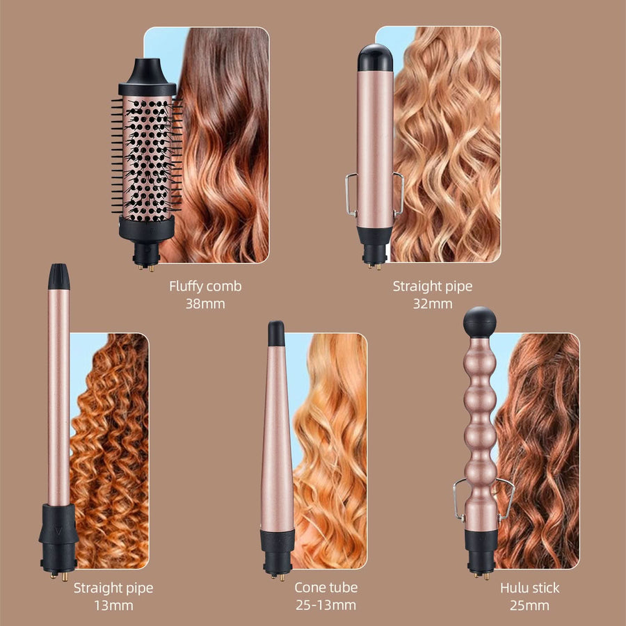 Professional 5 - in - 1 Curling Iron Set with Removable Barrels Create Loose Waves, Tight Curls, and Beachy Rings for Hair Types - Sccoti