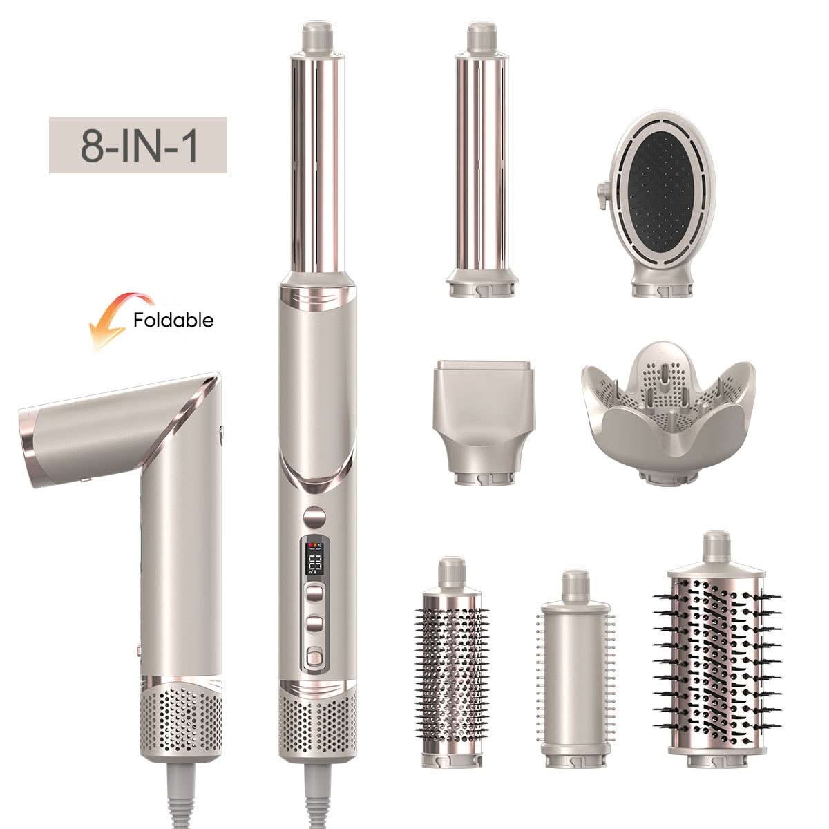 8 in 1 Multi Salon Styler Hair Dryer Brush Set with Folding Handle Auto Curler High Speed Dryer Hot Air Styler - Sccoti