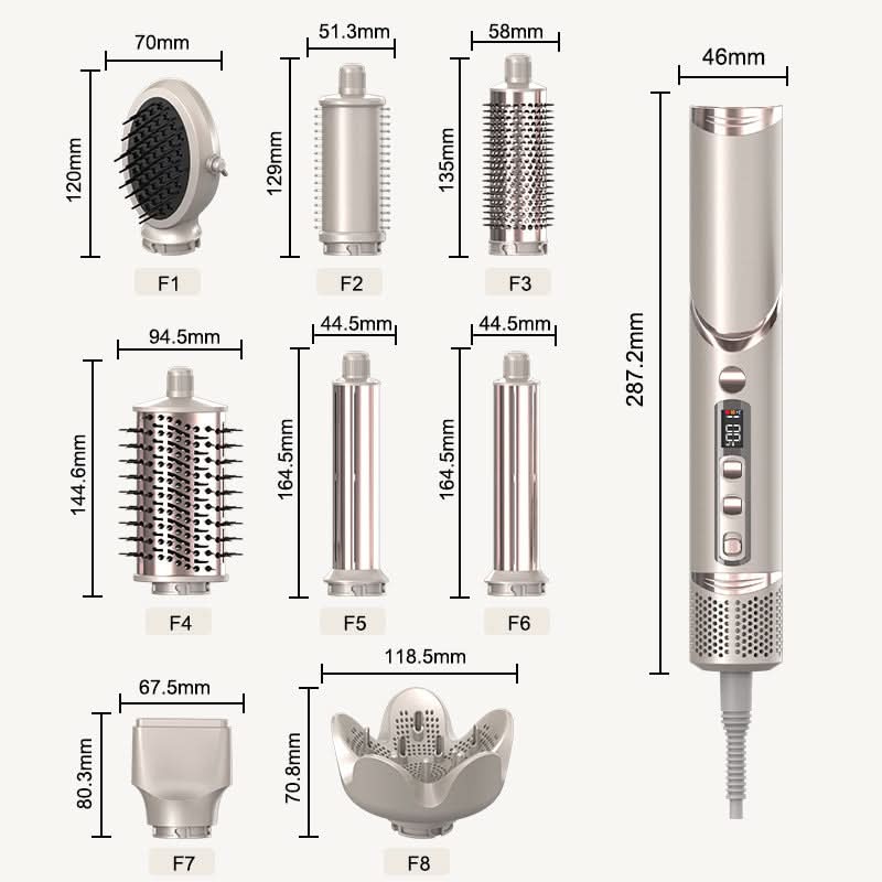8 in 1 Multi Salon Styler Hair Dryer Brush Set with Folding Handle Auto Curler High Speed Dryer Hot Air Styler - Sccoti